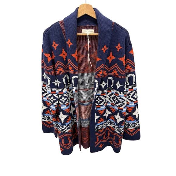 🆕Lucky Brand Draped Open Long Cardigan Aztec Print SZ S NWT! - Picture 1 of 6